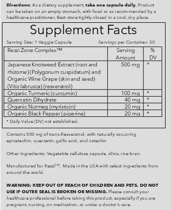 Supplement facts label for a dietary supplement.